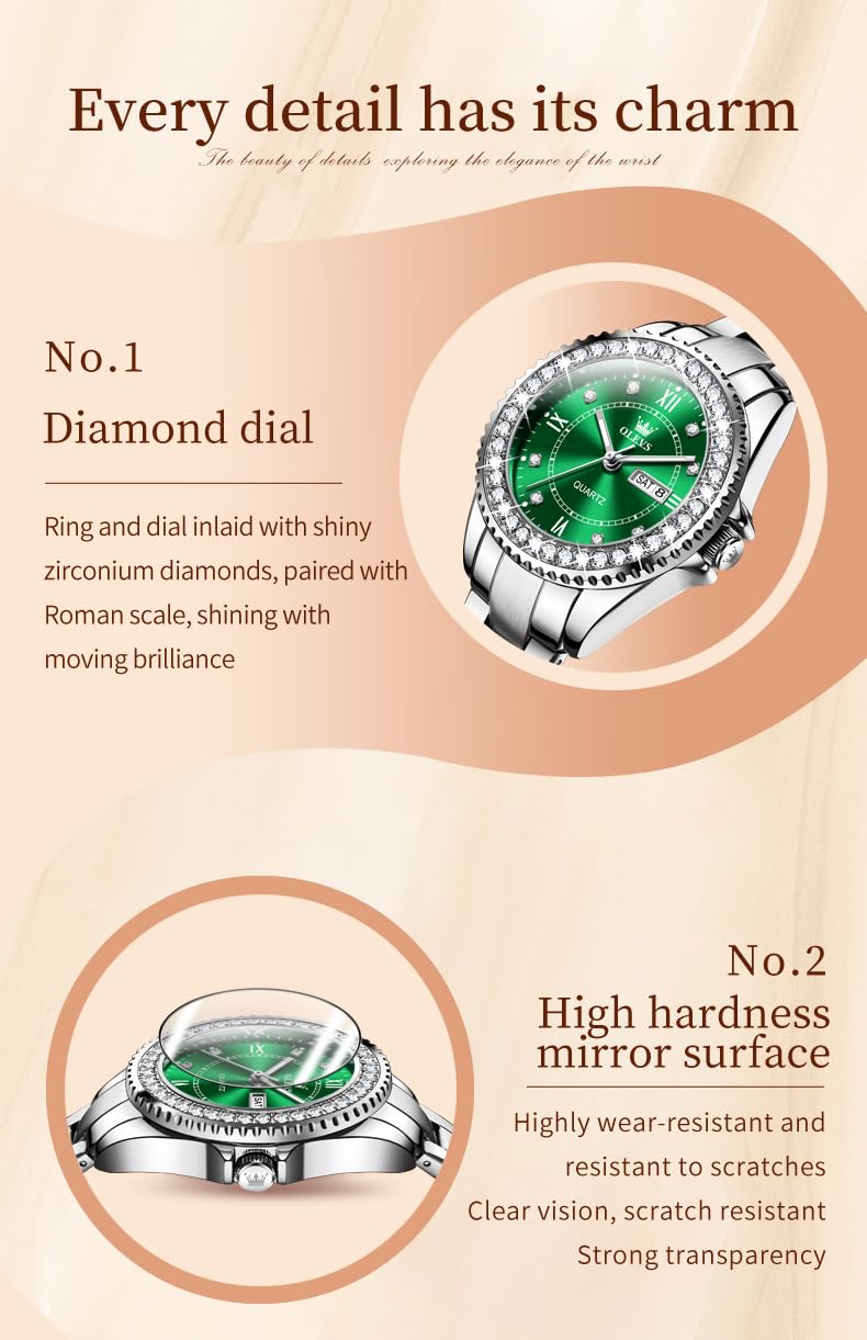 Foto 5 pulgar | Reloj OLEVS Verde de Lujo Impermeable y de Acero Inoxidable para Mujer - Venta Internacional