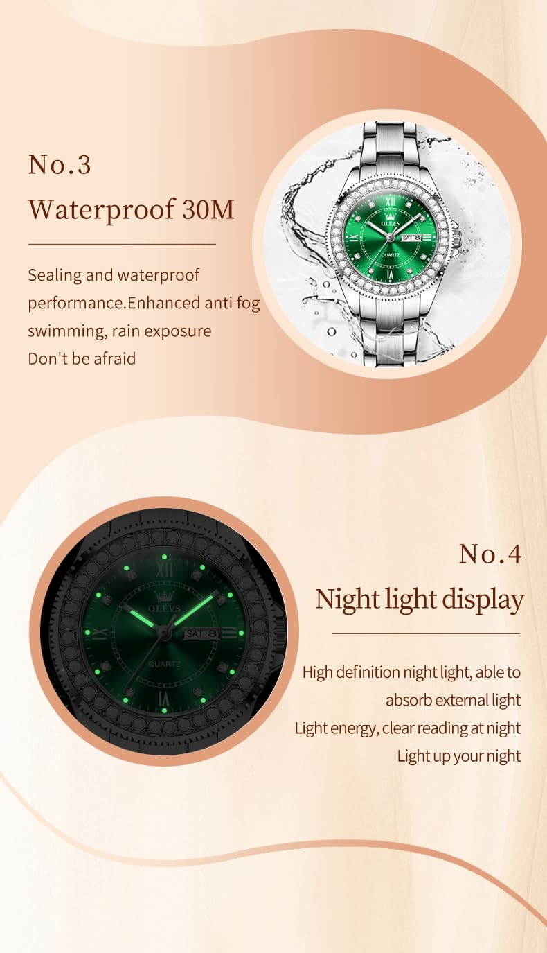 Foto 6 pulgar | Reloj OLEVS Verde de Lujo Impermeable y de Acero Inoxidable para Mujer - Venta Internacional
