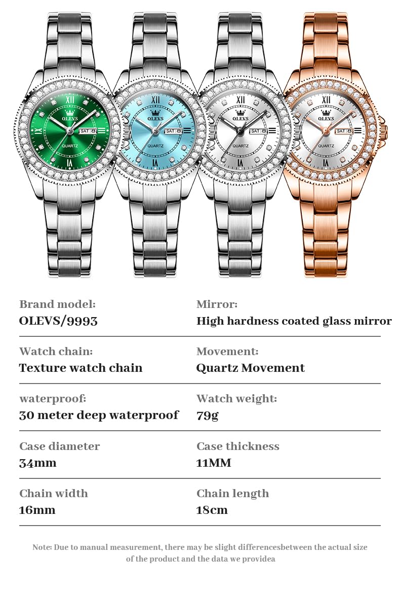 Foto 7 pulgar | Reloj OLEVS Verde de Lujo Impermeable y de Acero Inoxidable para Mujer - Venta Internacional