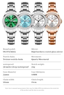 Foto 6 | Reloj OLEVS Verde de Lujo Impermeable y de Acero Inoxidable para Mujer - Venta Internacional