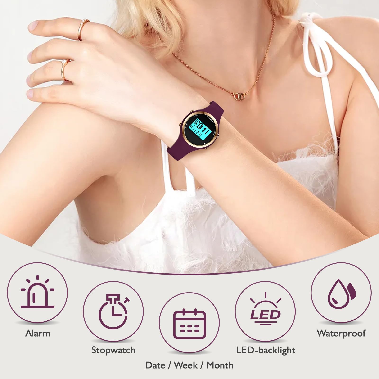 Foto 5 pulgar | Reloj Digital LED Xczap Resistente al Agua 30m Diseño Moderno para Mujer - Venta Internacional