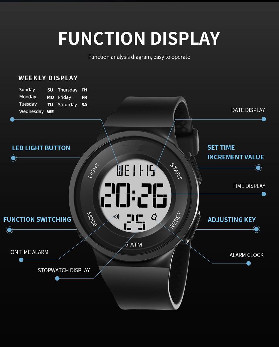 Foto 5 pulgar | Reloj digital deportivo LED impermeable para mujer Senrud Fashion 5 ATM - Venta Internacional