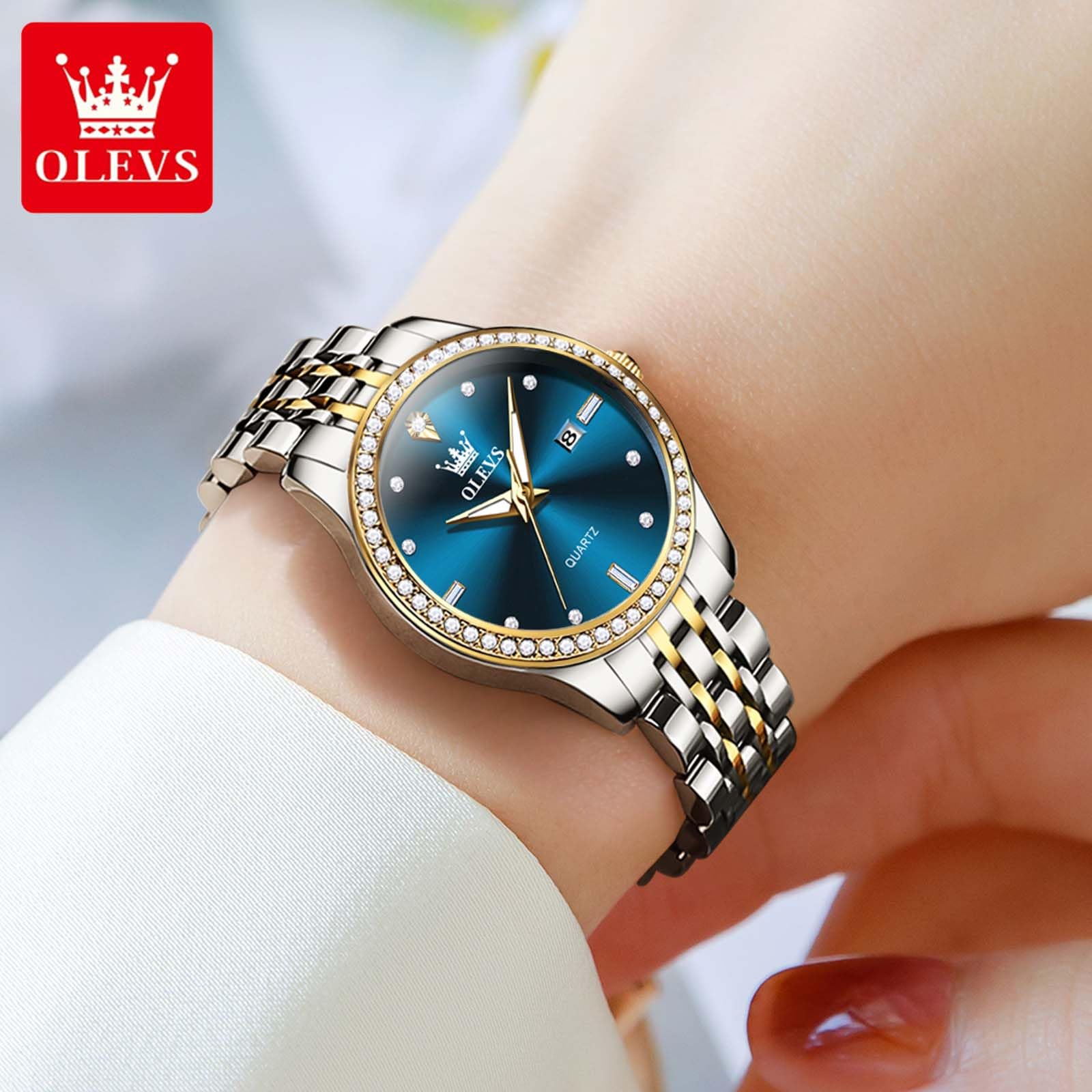 Foto 3 pulgar | Reloj Olevs de Acero Inoxidable Impermeable con Esfera de Diamante Azul para Mujer - Venta Internacional