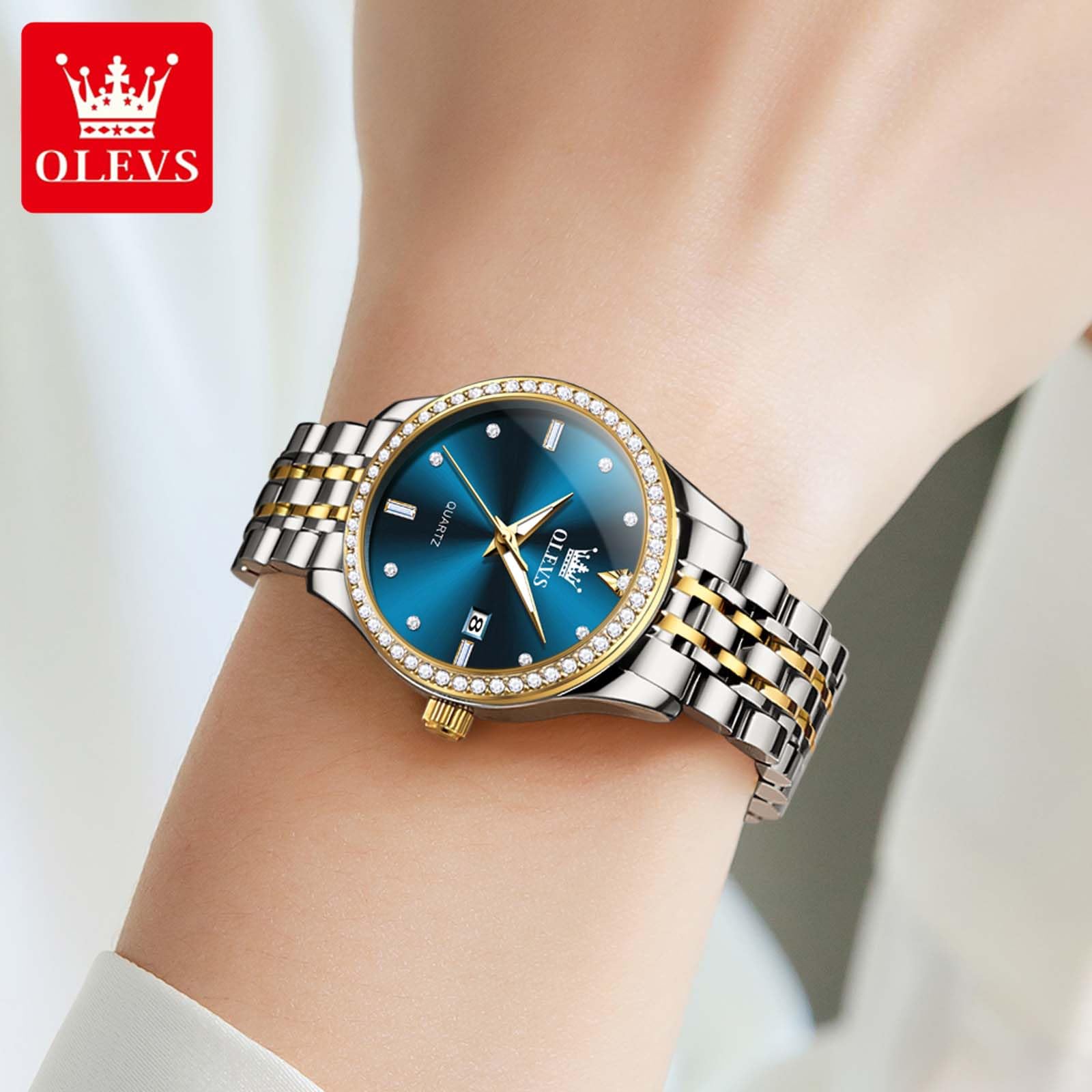 Foto 5 pulgar | Reloj Olevs de Acero Inoxidable Impermeable con Esfera de Diamante Azul para Mujer - Venta Internacional