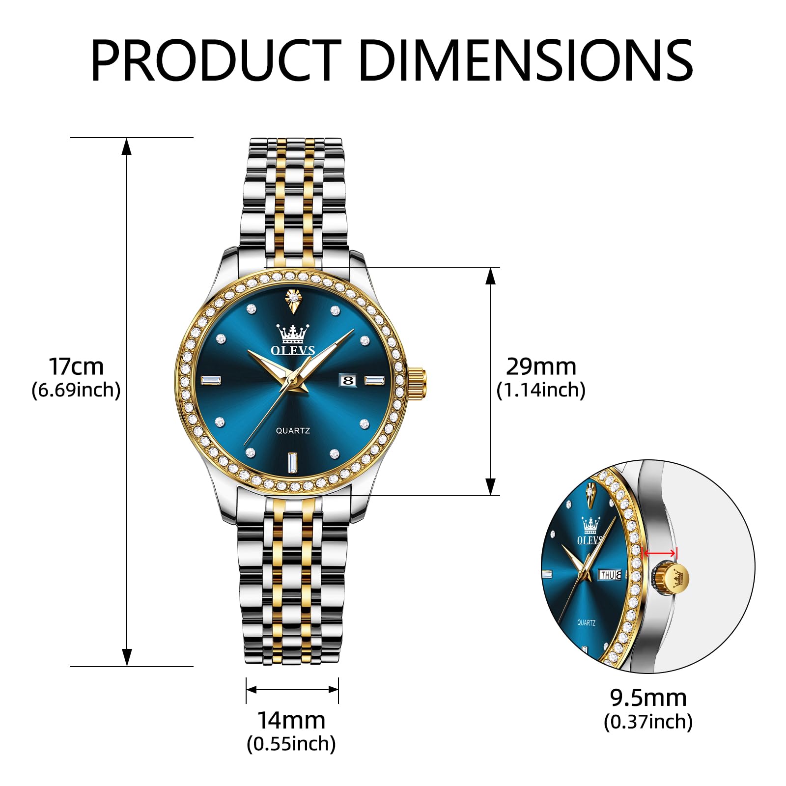 Foto 6 pulgar | Reloj Olevs de Acero Inoxidable Impermeable con Esfera de Diamante Azul para Mujer - Venta Internacional