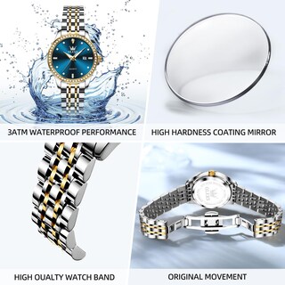 Foto 6 | Reloj Olevs de Acero Inoxidable Impermeable con Esfera de Diamante Azul para Mujer - Venta Internacional