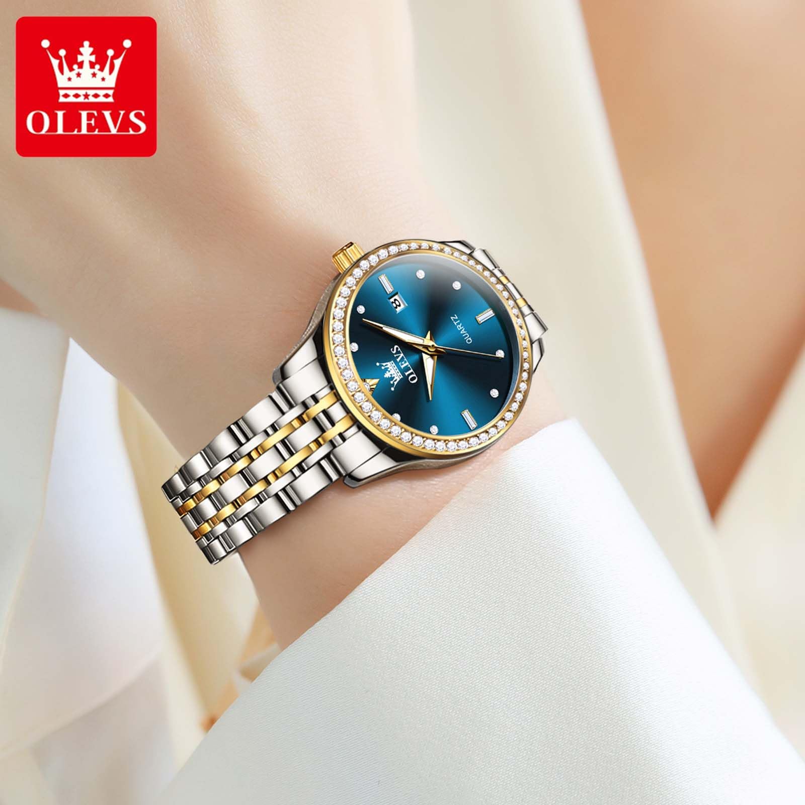 Foto 7 | Reloj Olevs de Acero Inoxidable Impermeable con Esfera de Diamante Azul para Mujer - Venta Internacional