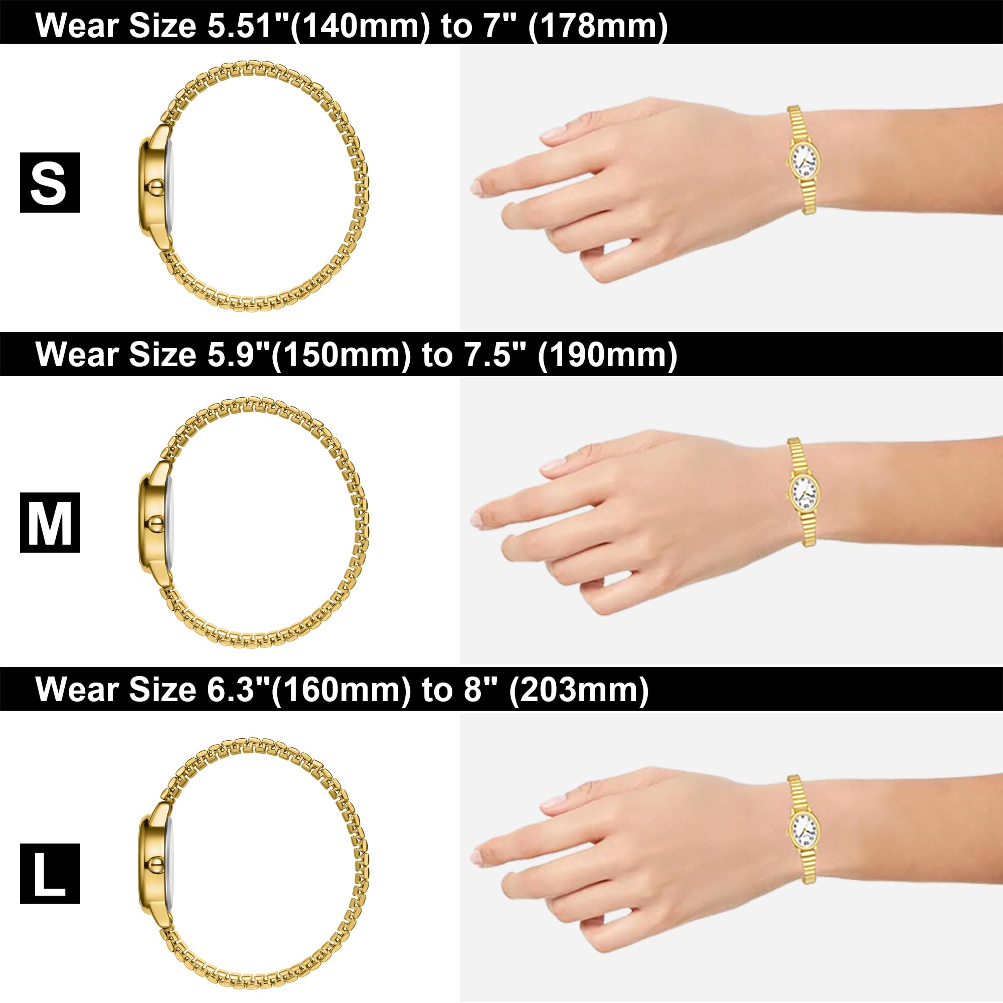 Foto 5 pulgar | Reloj de Acero Inoxidable Dorado con Banda Elástica para Mujer - Venta Internacional