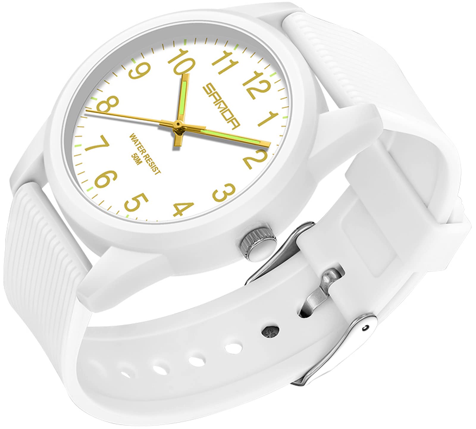 Foto 3 pulgar | Reloj Deportivo Findtime Resistente al Agua 50m Diseño Minimalista Correa de Silicona Blanca - Venta Internacional