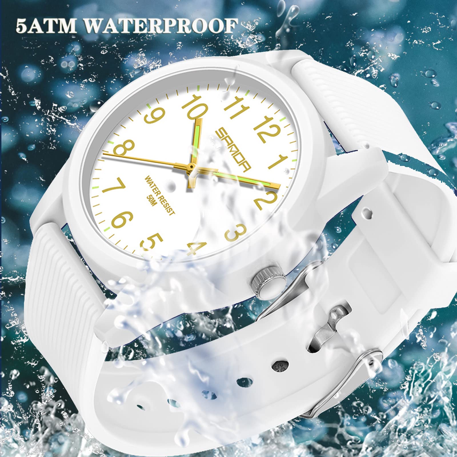 Foto 5 pulgar | Reloj Deportivo Findtime Resistente al Agua 50m Diseño Minimalista Correa de Silicona Blanca - Venta Internacional