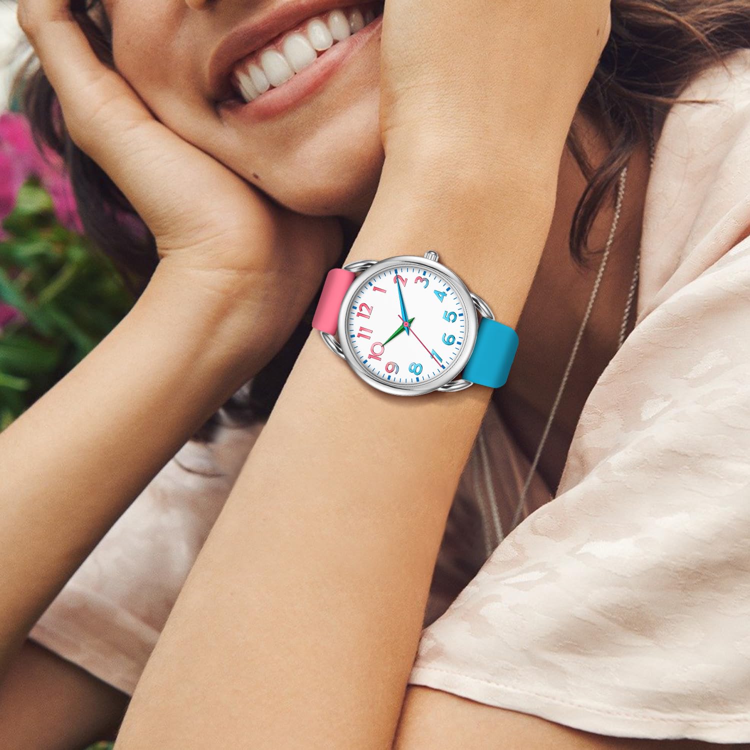 Foto 3 pulgar | Reloj Bisley de Silicona Rosa y Azul 38mm para Mujer - Venta Internacional
