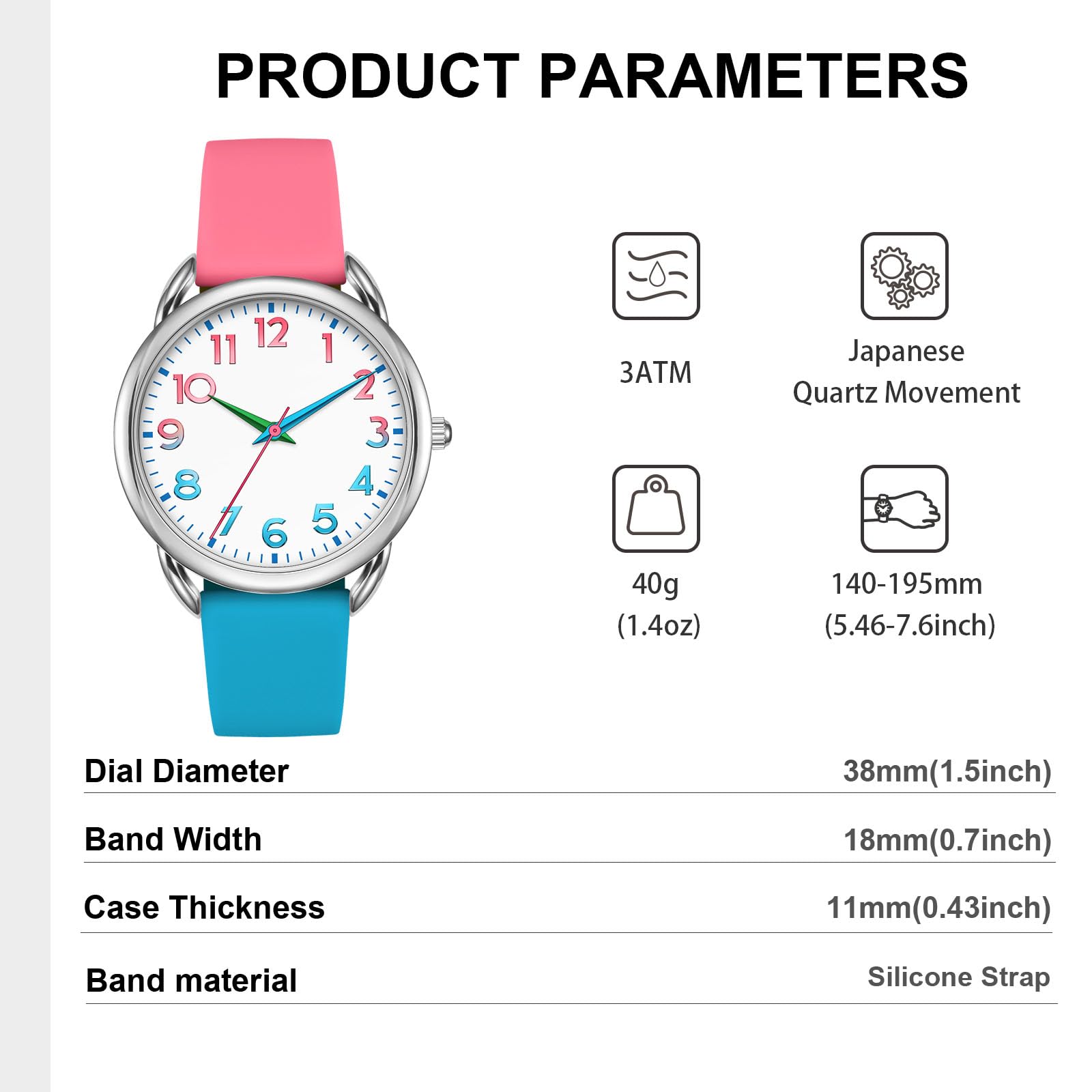 Foto 5 pulgar | Reloj Bisley de Silicona Rosa y Azul 38mm para Mujer - Venta Internacional