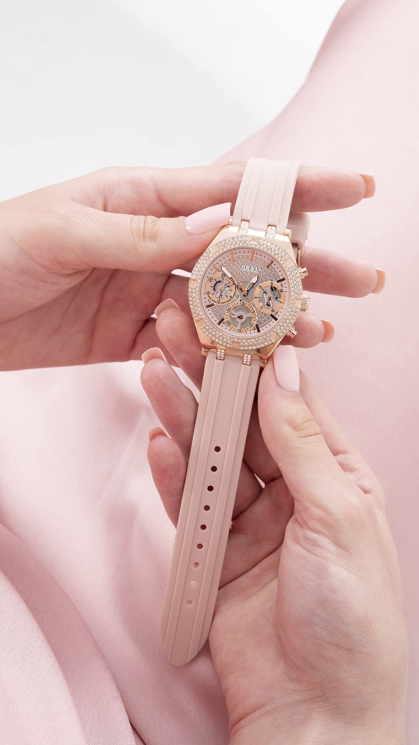 Foto 7 pulgar | Reloj Guess para Mujer Cristal Tallado Rosa - Venta Internacional