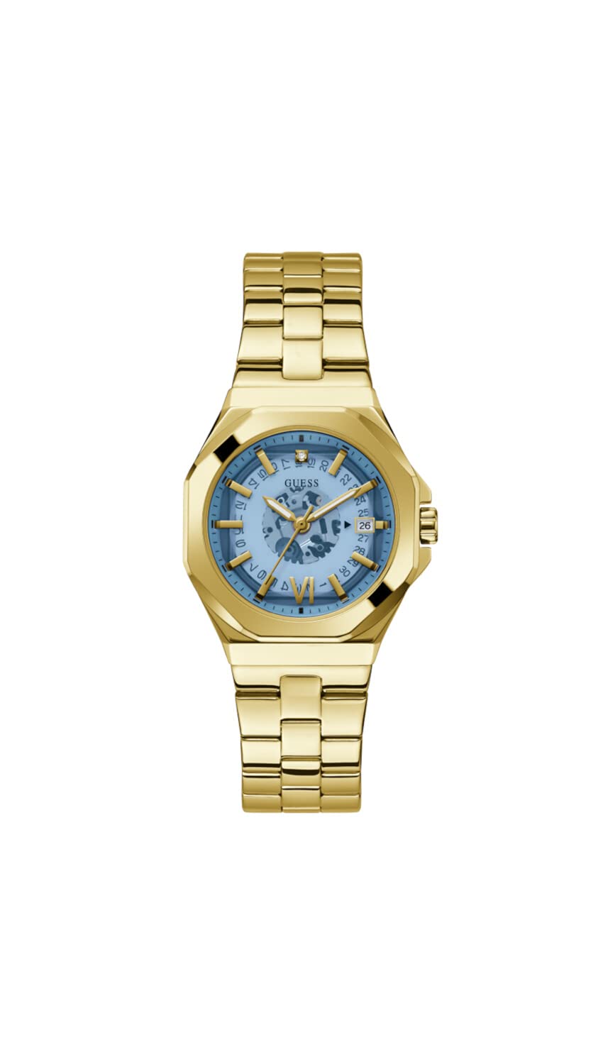 Foto 2 pulgar | Reloj Guess Para Mujer, Correa Dorada De 34 Mm Y Esfera Turquesa - Venta Internacional.