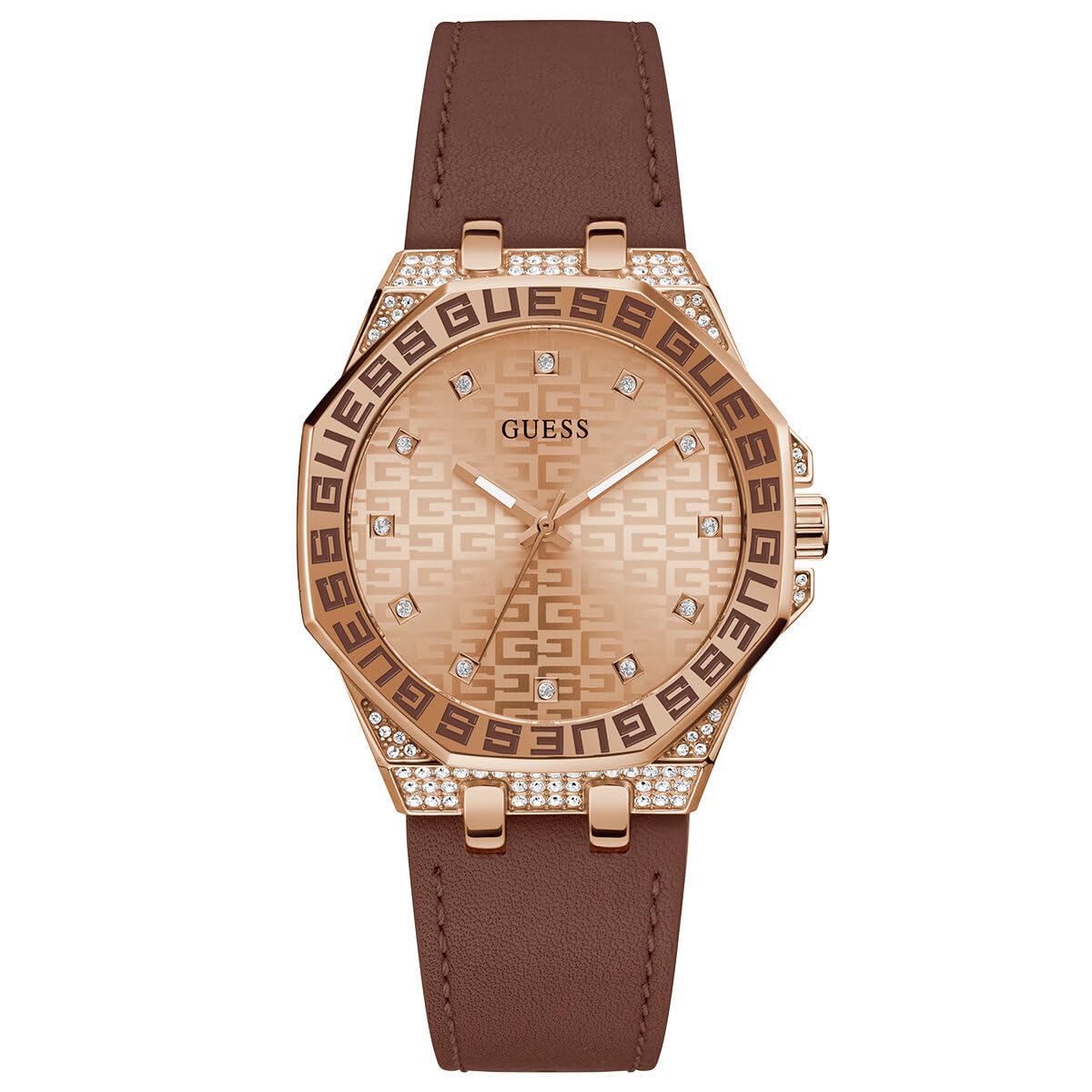 Foto 2 pulgar | Reloj Guess Para Mujer, Correa Marrón, 38 Mm, Caja En Tono Oro Rosa - Venta Internacional.