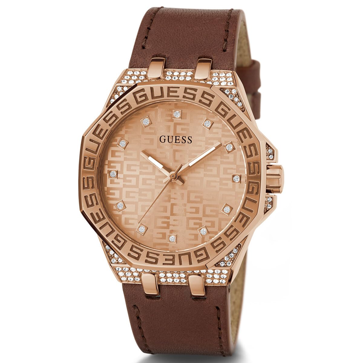 Foto 3 pulgar | Reloj Guess Para Mujer, Correa Marrón, 38 Mm, Caja En Tono Oro Rosa - Venta Internacional.