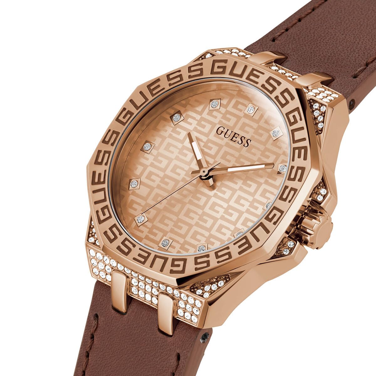 Foto 6 pulgar | Reloj Guess Para Mujer, Correa Marrón, 38 Mm, Caja En Tono Oro Rosa - Venta Internacional.