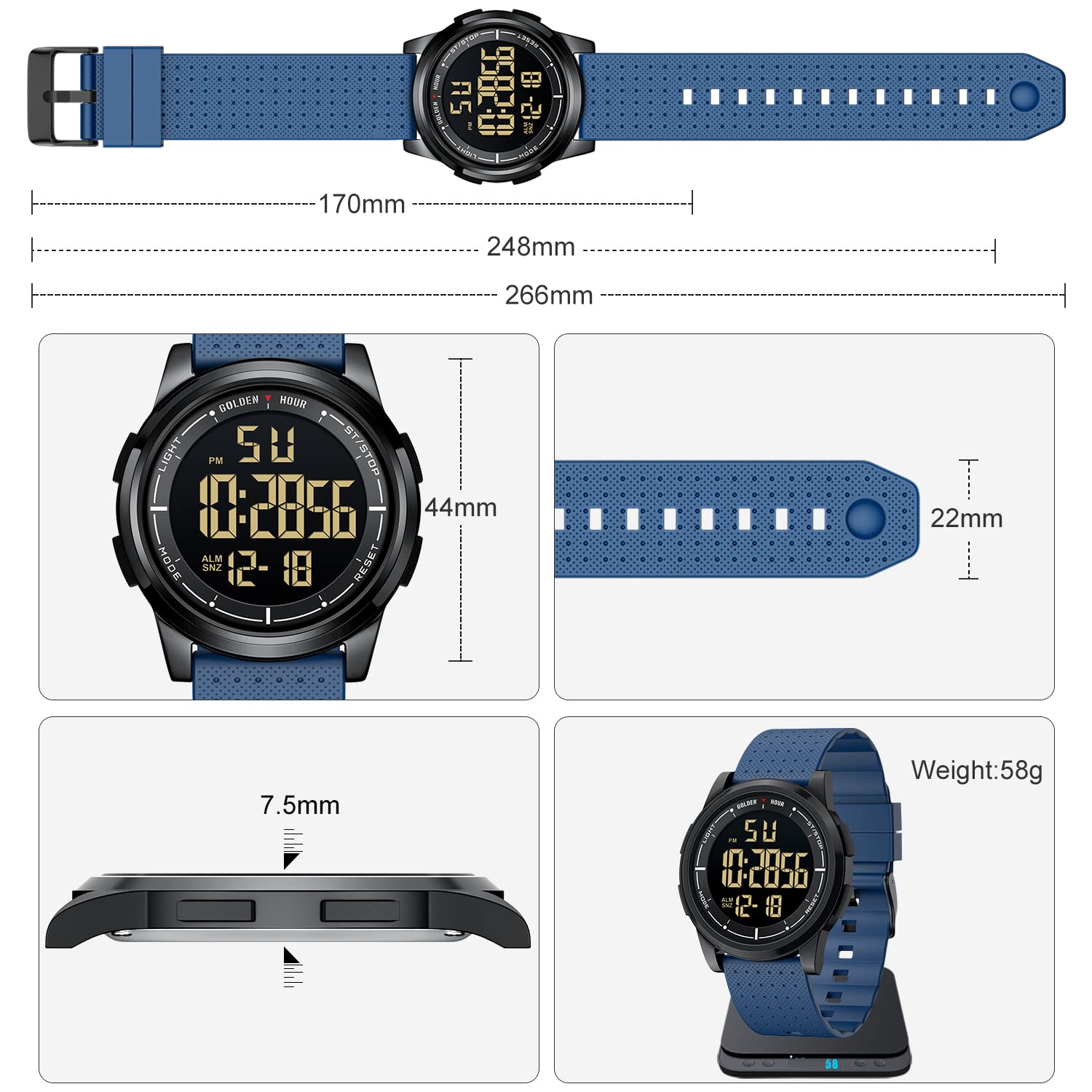 Foto 4 | Reloj Digital Golden Hour, Ultradelgado Y Resistente Al Agua, Azul Marino - Venta Internacional.