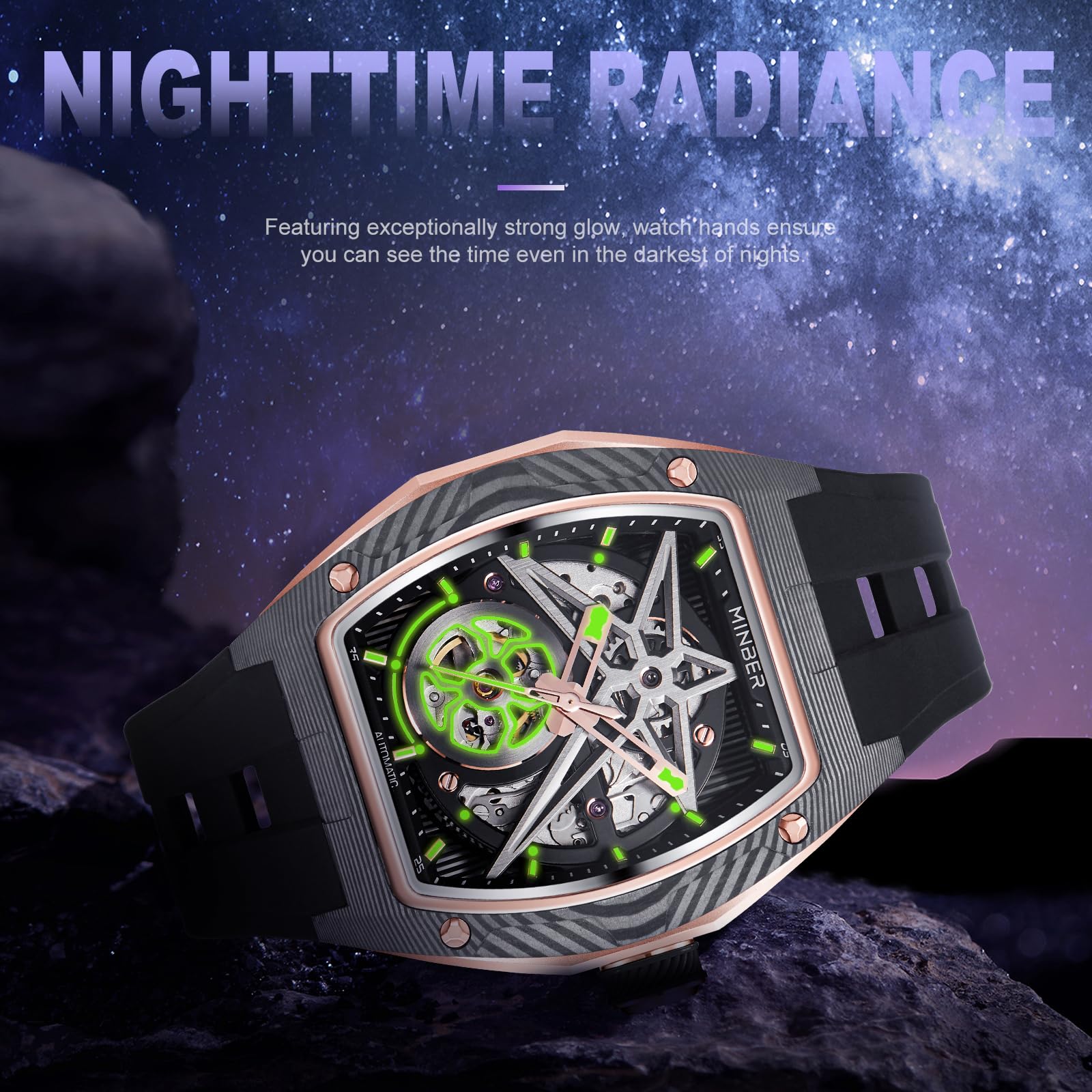 Foto 6 pulgar | Reloj Minber Skeleton Automático de 43 mm Dorado  para Hombre - Venta Internacional