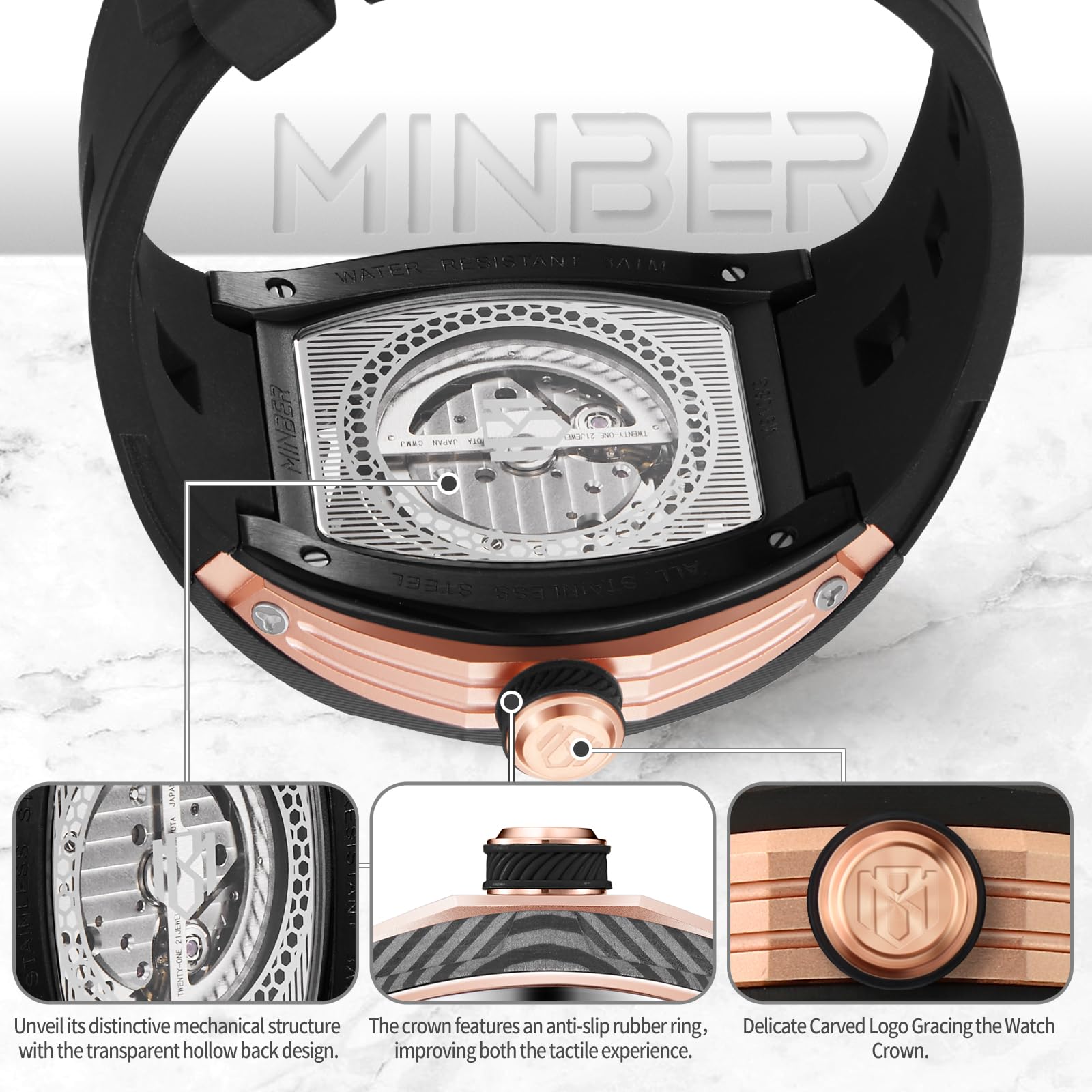 Foto 7 pulgar | Reloj Minber Skeleton Automático de 43 mm Dorado  para Hombre - Venta Internacional