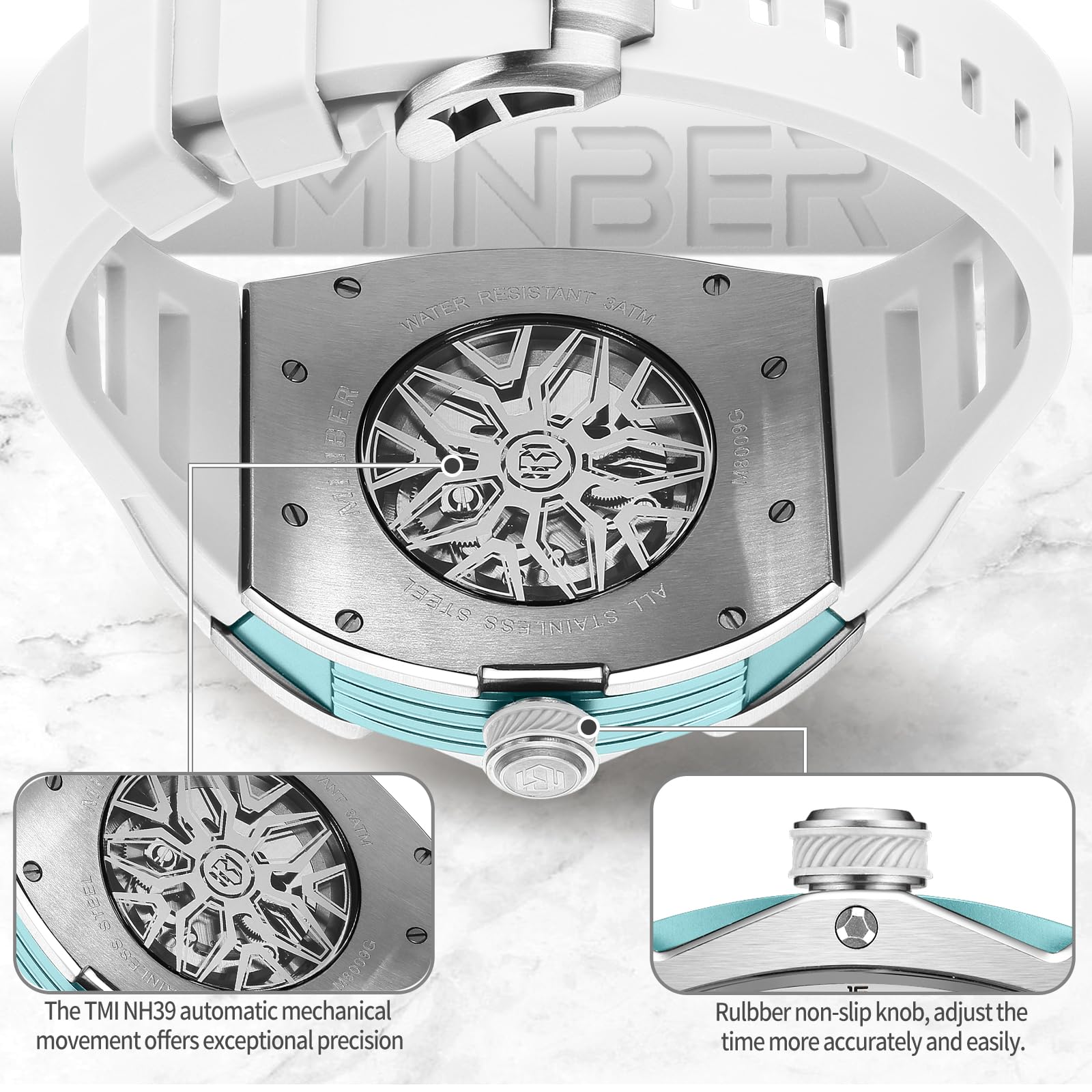 Foto 6 | Reloj Minber Skeleton Automatic 43 Mm 3atm Impermeable Para Hombre - Venta Internacional.