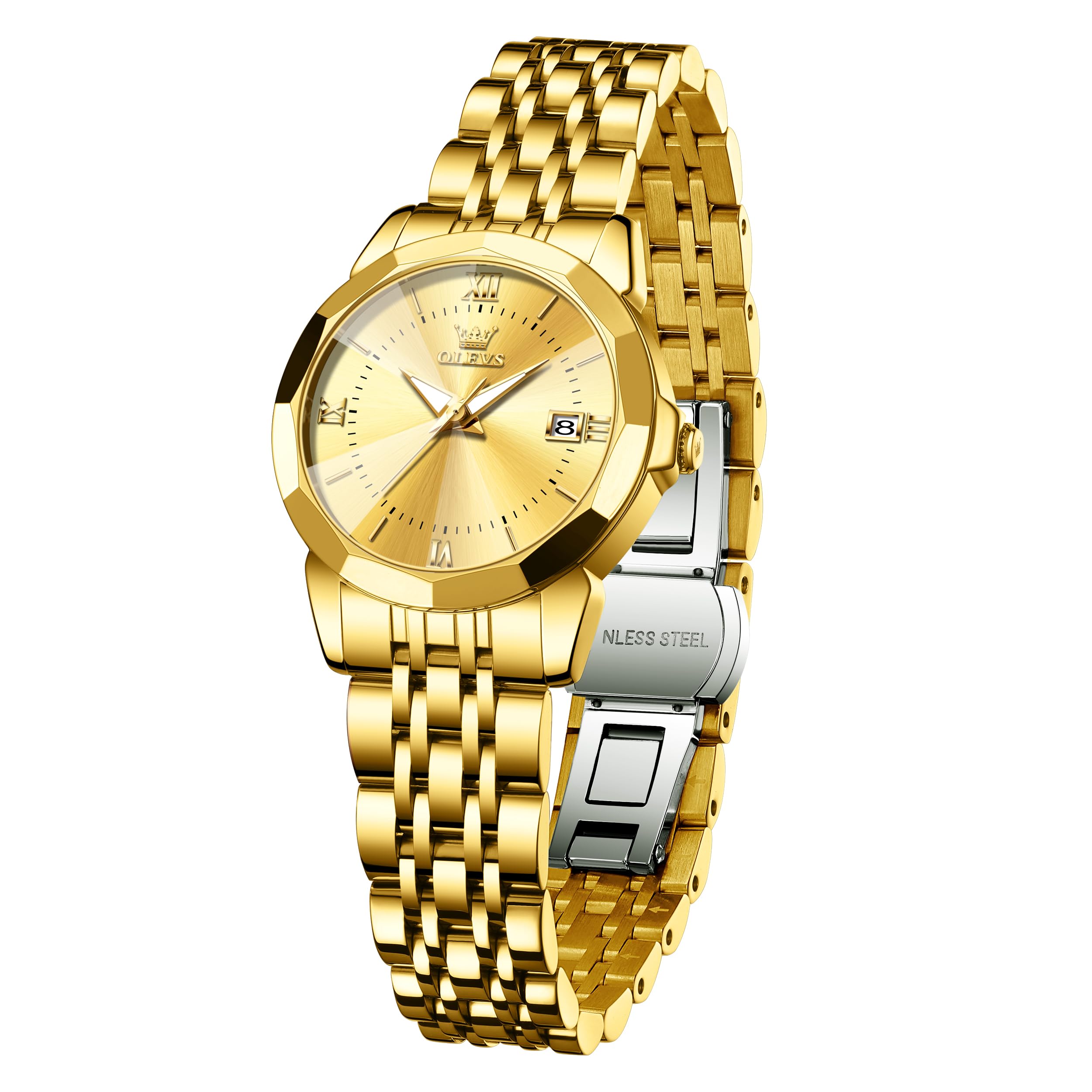 Reloj Olevs Con Calendario De Fecha A La Moda Para Mujer, Impermeable, Dorado - Venta Internacional.