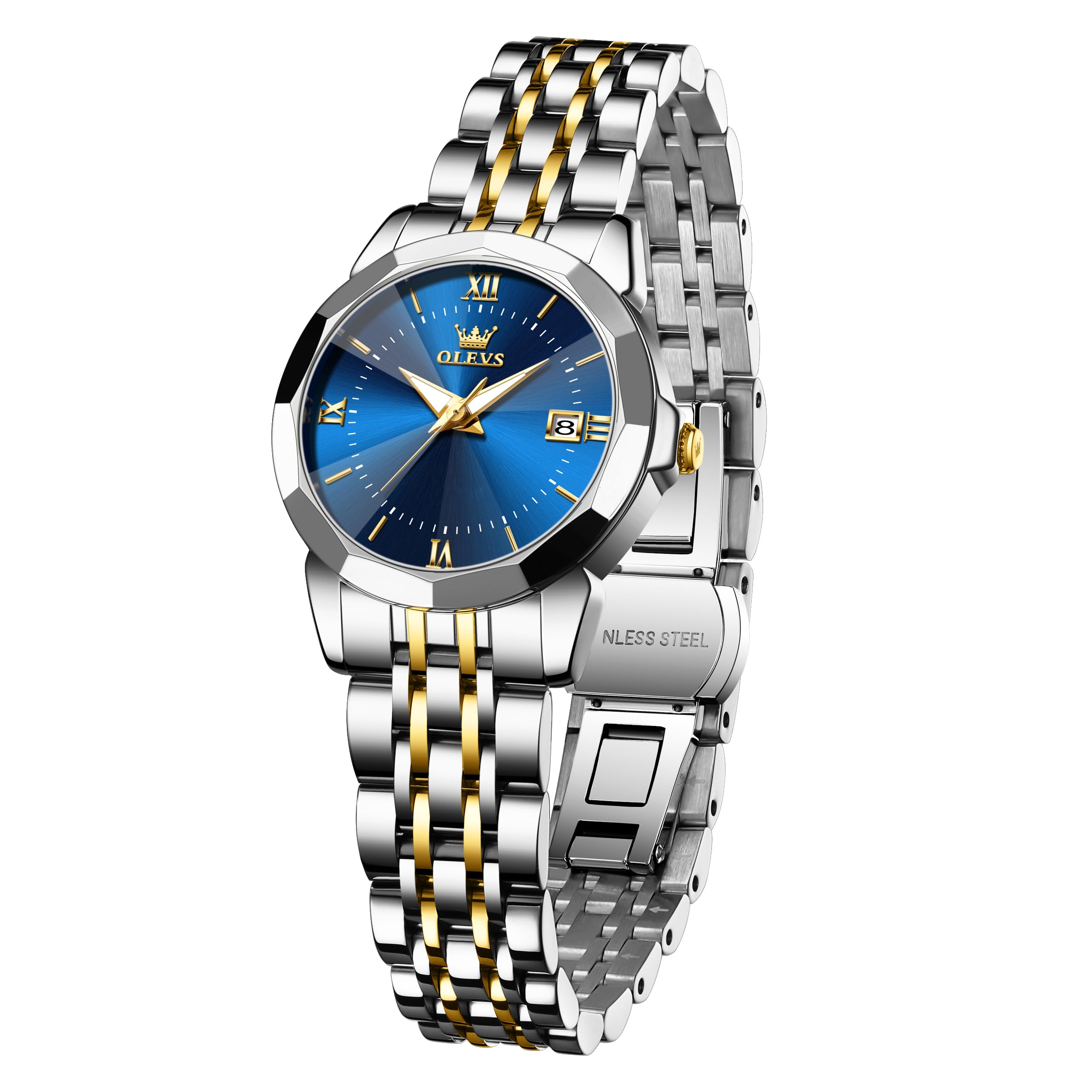 Reloj Olevs Con Calendario De Fecha Y Moda Para Mujer, Color Azul, Acero Inoxidable - Venta Internacional.