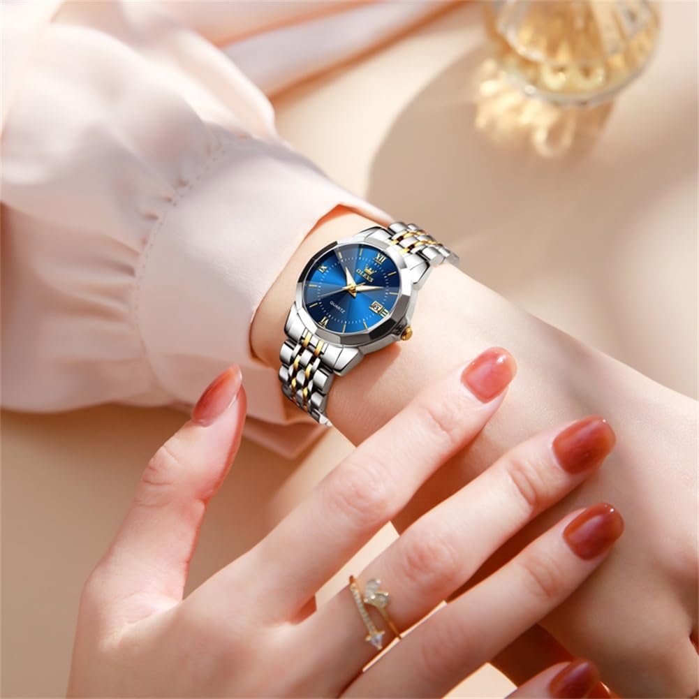 Foto 4 | Reloj Olevs Con Calendario De Fecha Y Moda Para Mujer, Color Azul, Acero Inoxidable - Venta Internacional.