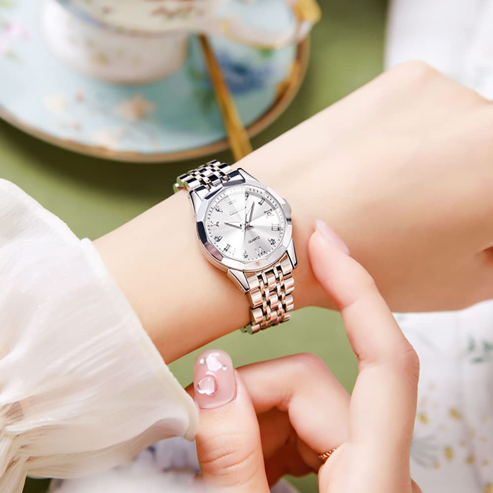 Foto 3 pulgar | Reloj Olevs De Acero Inoxidable Plateado Para Mujer Con Fecha De Diamante - Venta Internacional.