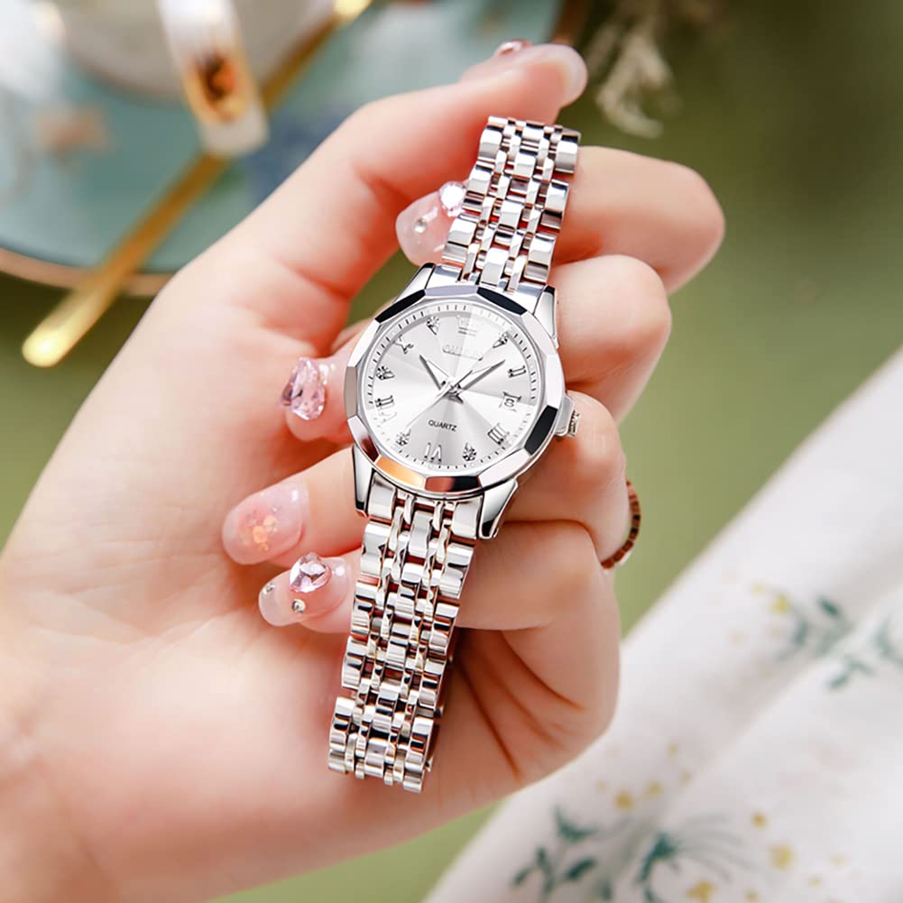 Foto 6 pulgar | Reloj Olevs De Acero Inoxidable Plateado Para Mujer Con Fecha De Diamante - Venta Internacional.