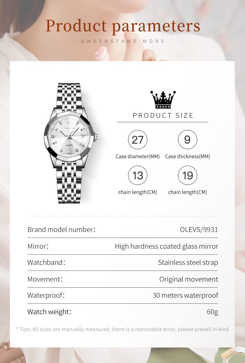 Foto 7 pulgar | Reloj Olevs De Acero Inoxidable Plateado Para Mujer Con Fecha De Diamante - Venta Internacional.