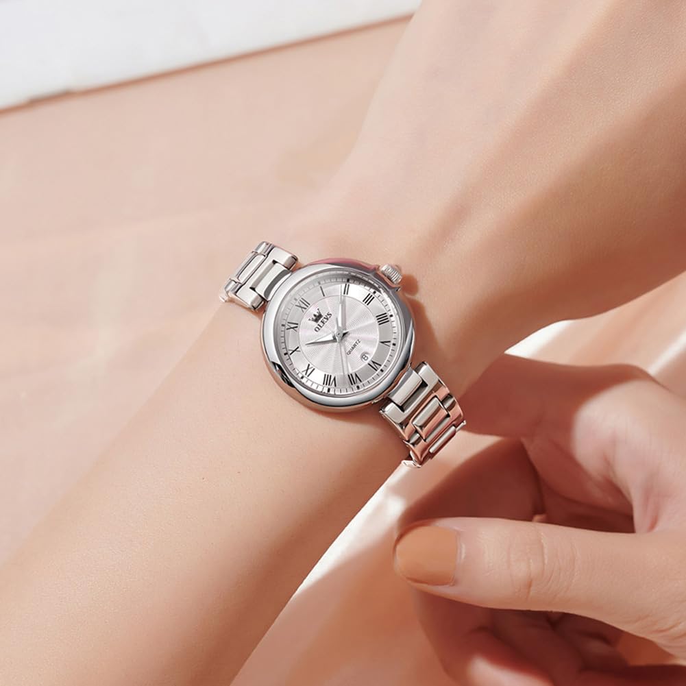 Foto 3 pulgar | Reloj Olevs, Vestido De Negocios Plateado Para Mujer, De Acero Inoxidable - Venta Internacional.
