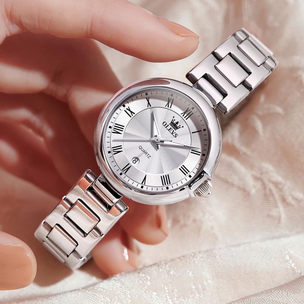 Foto 4 pulgar | Reloj Olevs, Vestido De Negocios Plateado Para Mujer, De Acero Inoxidable - Venta Internacional.