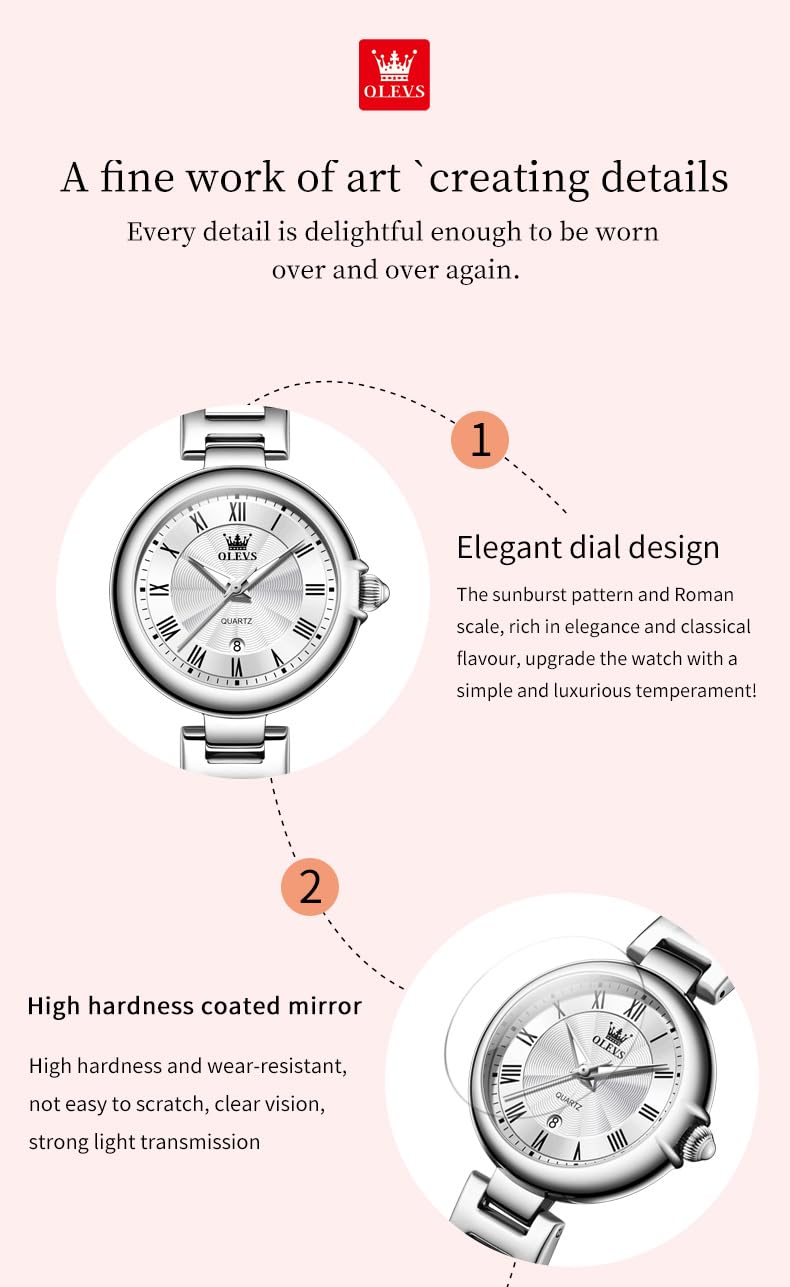 Foto 5 pulgar | Reloj Olevs, Vestido De Negocios Plateado Para Mujer, De Acero Inoxidable - Venta Internacional.