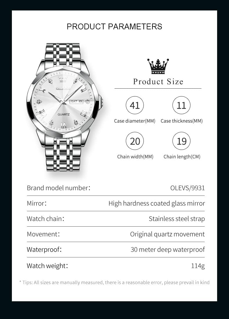 Foto 6 | Reloj Olevs Big Face - Vestido De Lujo Unisex Con Forma De Diamante, Impermeable - Venta Internacional.