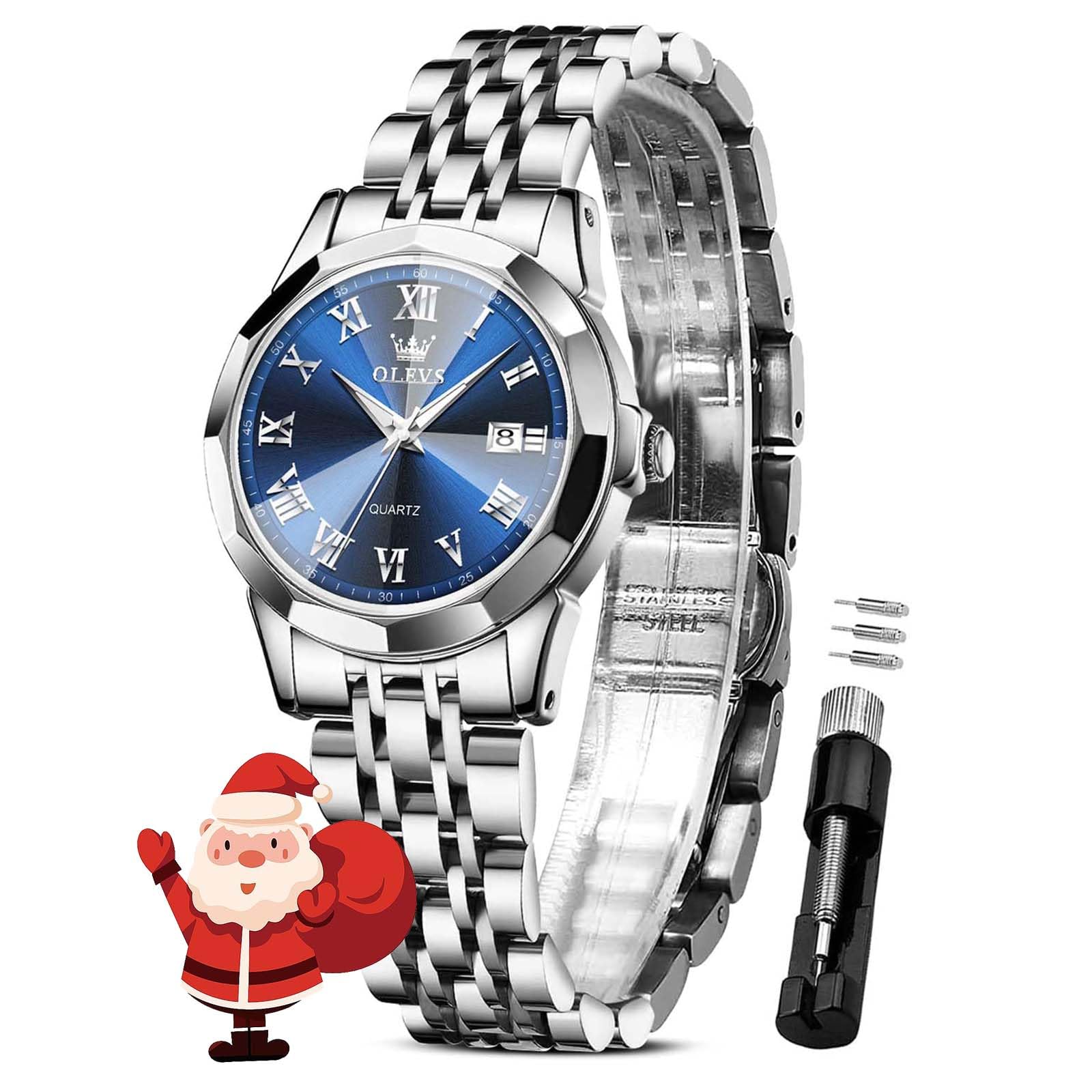 Reloj Olevs Para Mujer, Acero Inoxidable Plateado, Resistente Al Agua - Venta Internacional.