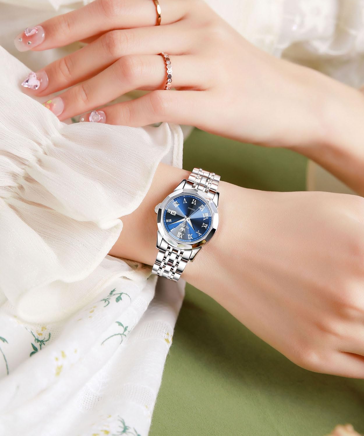 Foto 8 pulgar | Reloj Olevs Para Mujer, Acero Inoxidable Plateado, Resistente Al Agua - Venta Internacional.