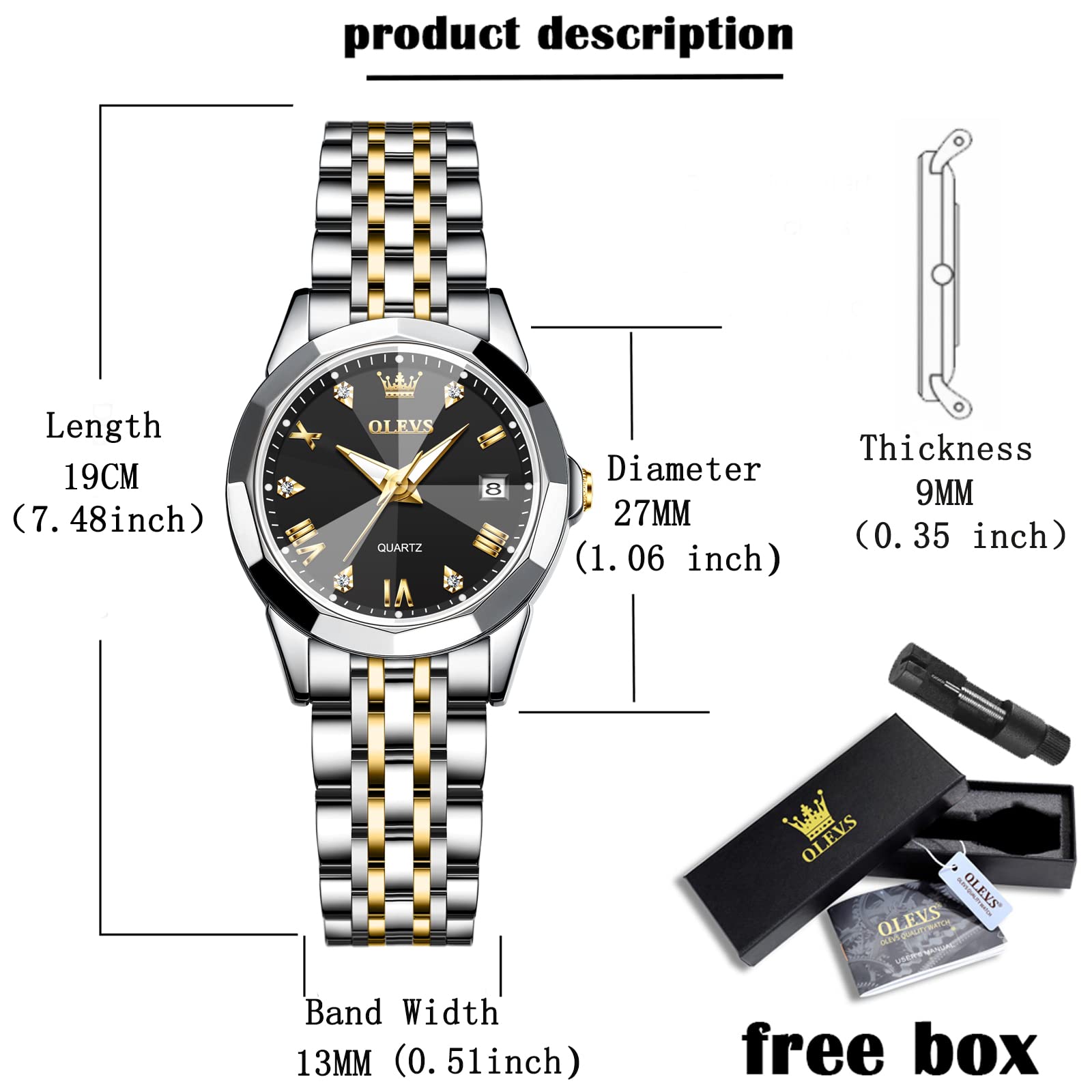 Foto 7 pulgar | Reloj Olevs - Vestido Para Mujer, Analógico Con Forma De Diamante, Cuarzo, Acero Inoxidable - Venta Internacional.