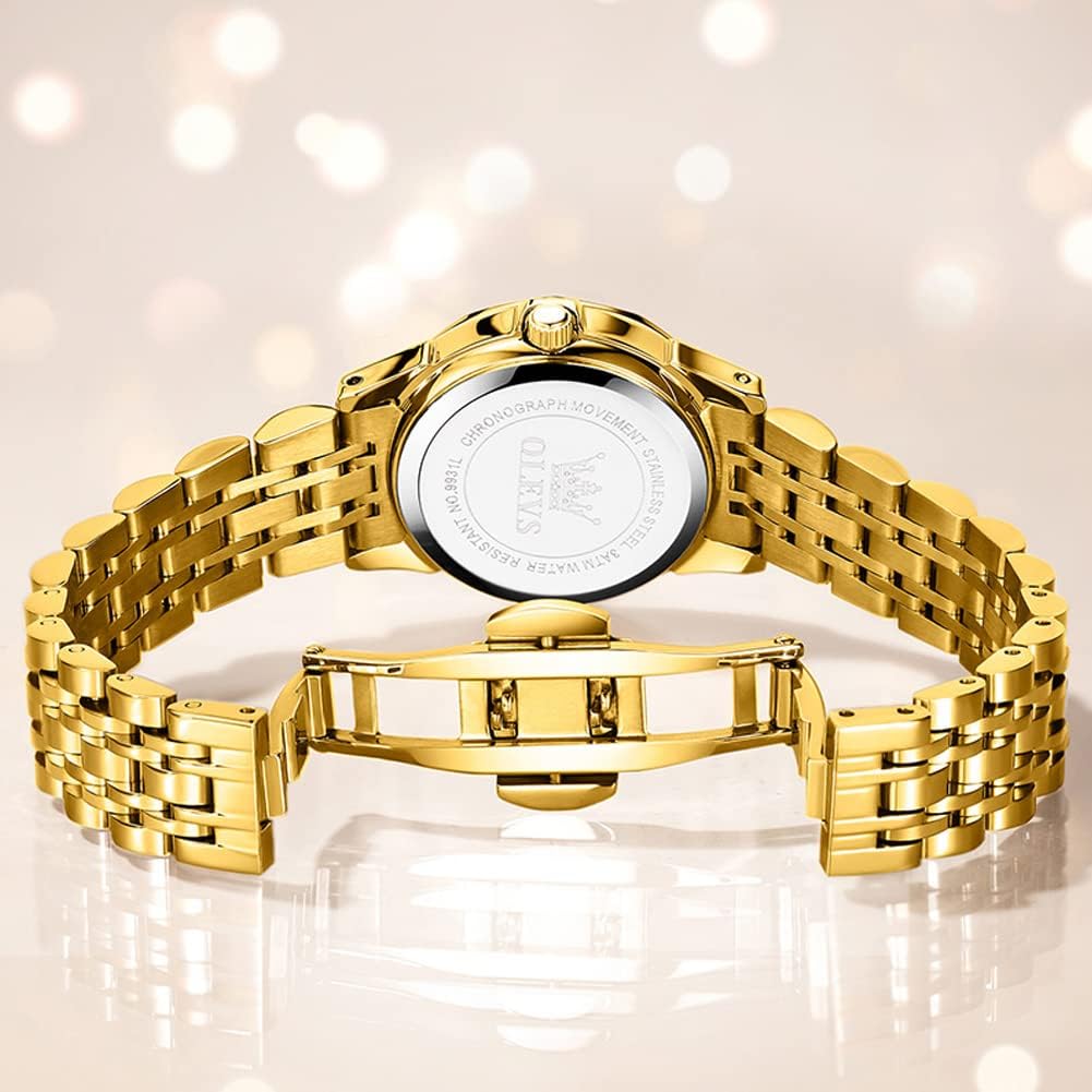 Foto 3 pulgar | Reloj Olevs Para Mujer, Acero Inoxidable, Dorado Y Plateado, Resistente Al Agua - Venta Internacional.
