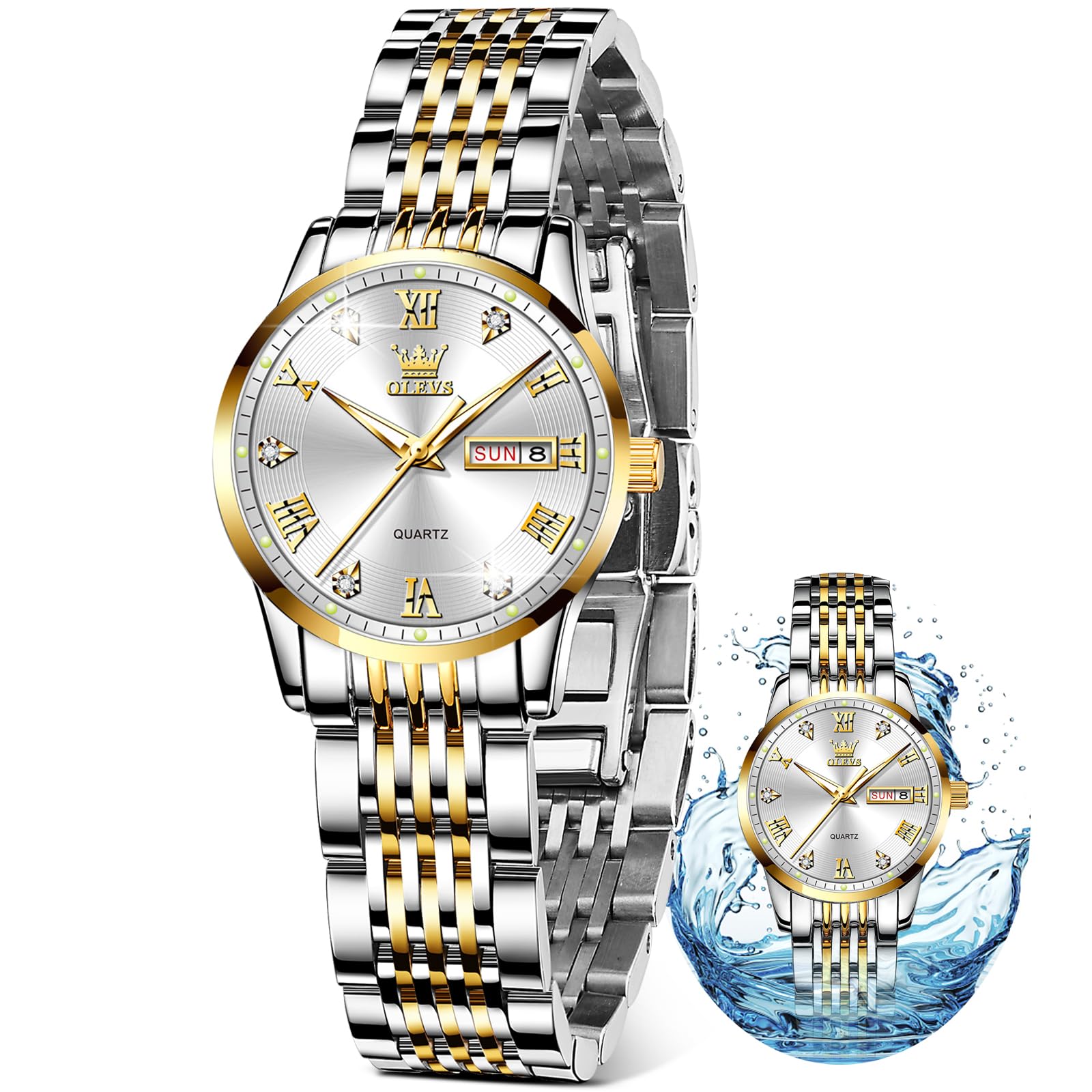 Foto 2 pulgar | Reloj Olevs Small Face Para Mujer, Acero Inoxidable Plateado Y Dorado - Venta Internacional.