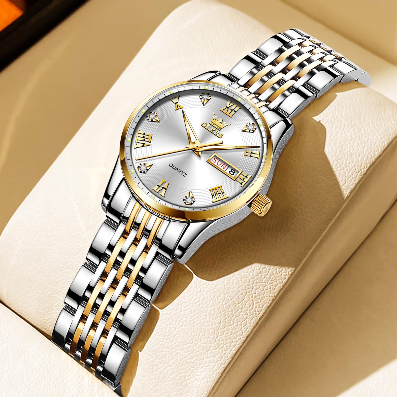 Foto 4 pulgar | Reloj Olevs Small Face Para Mujer, Acero Inoxidable Plateado Y Dorado - Venta Internacional.