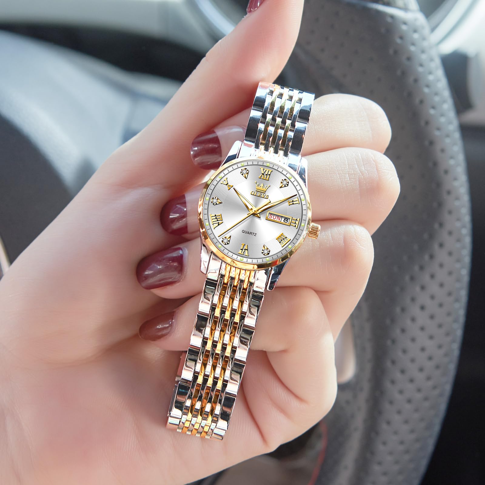 Foto 5 pulgar | Reloj Olevs Small Face Para Mujer, Acero Inoxidable Plateado Y Dorado - Venta Internacional.