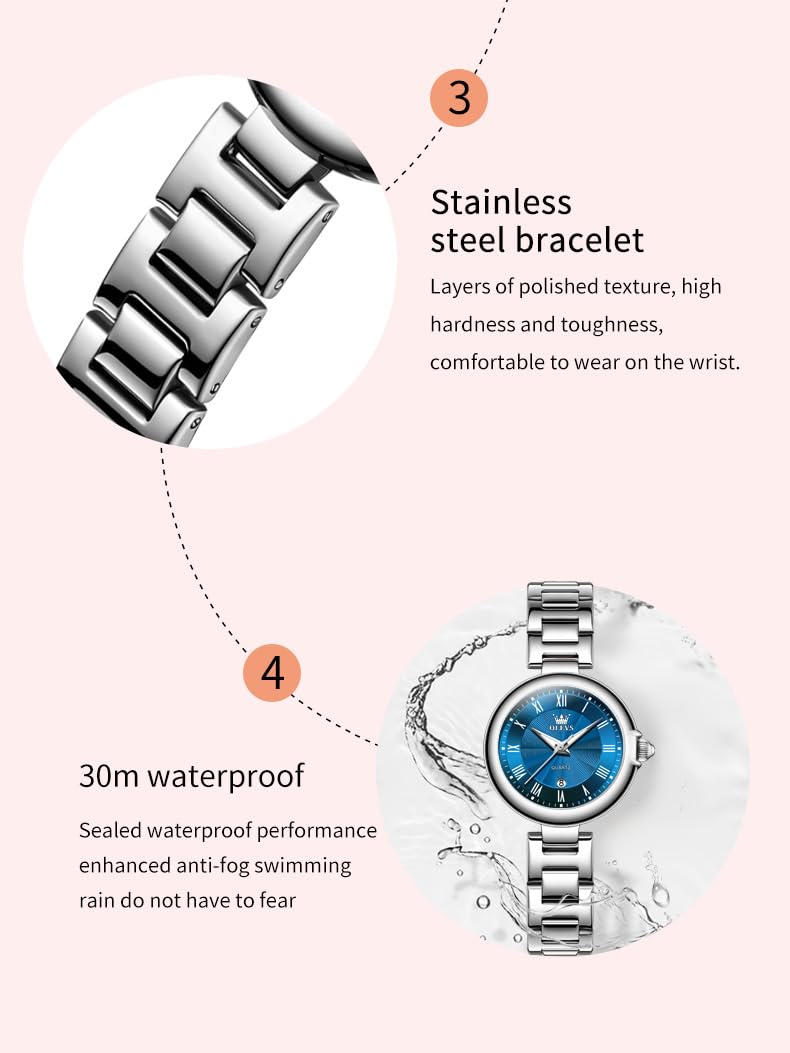Foto 6 pulgar | Reloj Olevs De Acero Inoxidable Elegante Analógico Romano Para Mujer - Venta Internacional.