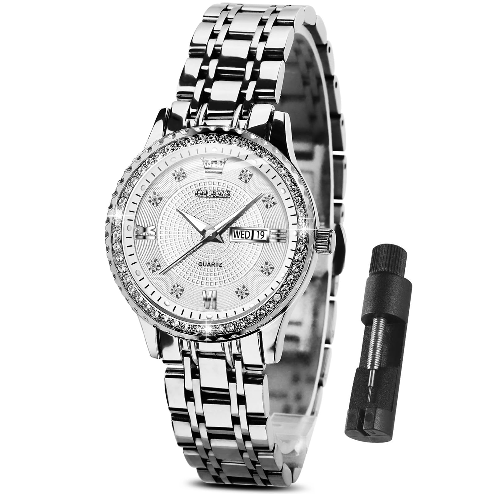 Reloj Olevs Para Mujer, Acero Inoxidable Plateado, Resistente Al Agua - Venta Internacional.