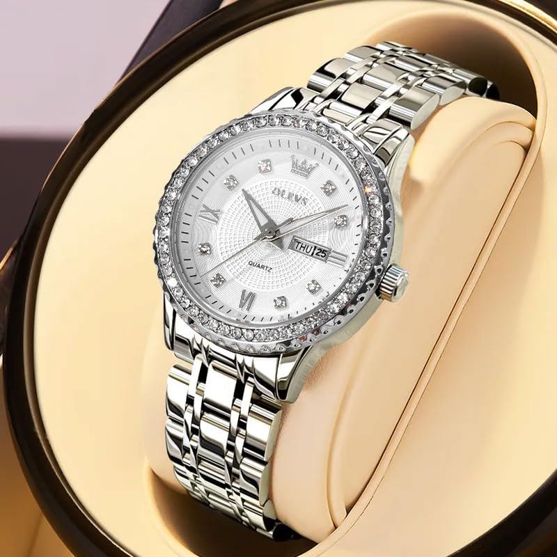 Foto 4 pulgar | Reloj Olevs Para Mujer, Acero Inoxidable Plateado, Resistente Al Agua - Venta Internacional.