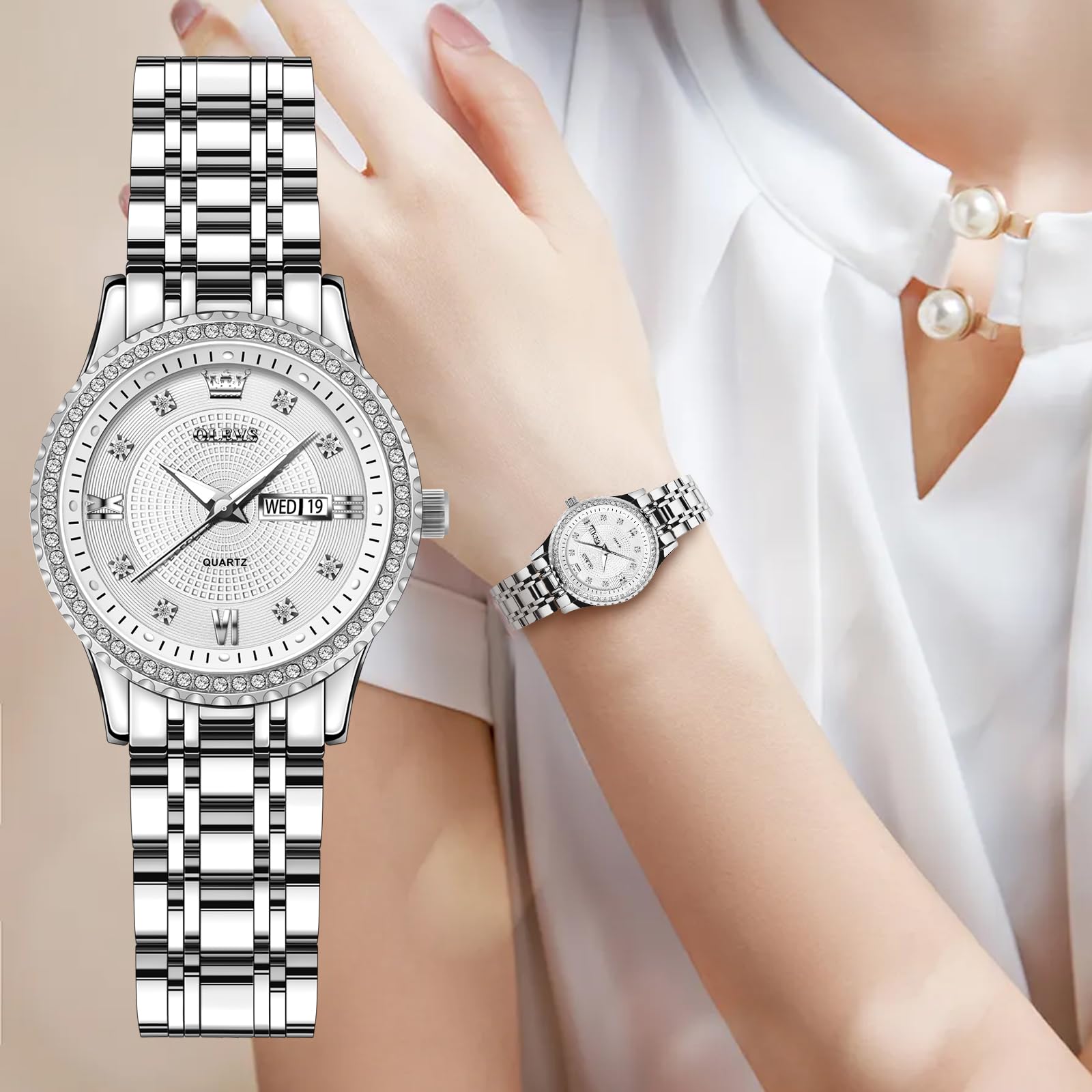 Foto 5 pulgar | Reloj Olevs Para Mujer, Acero Inoxidable Plateado, Resistente Al Agua - Venta Internacional.