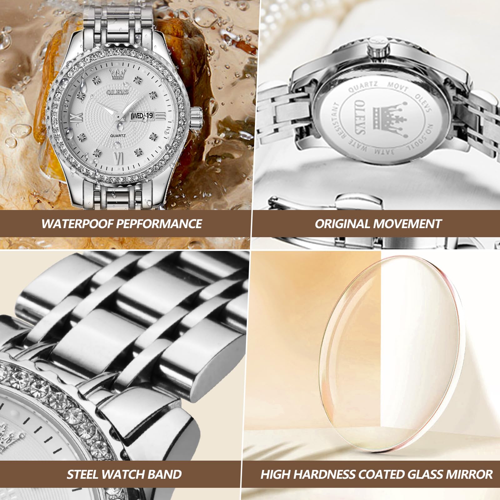 Foto 6 pulgar | Reloj Olevs Para Mujer, Acero Inoxidable Plateado, Resistente Al Agua - Venta Internacional.