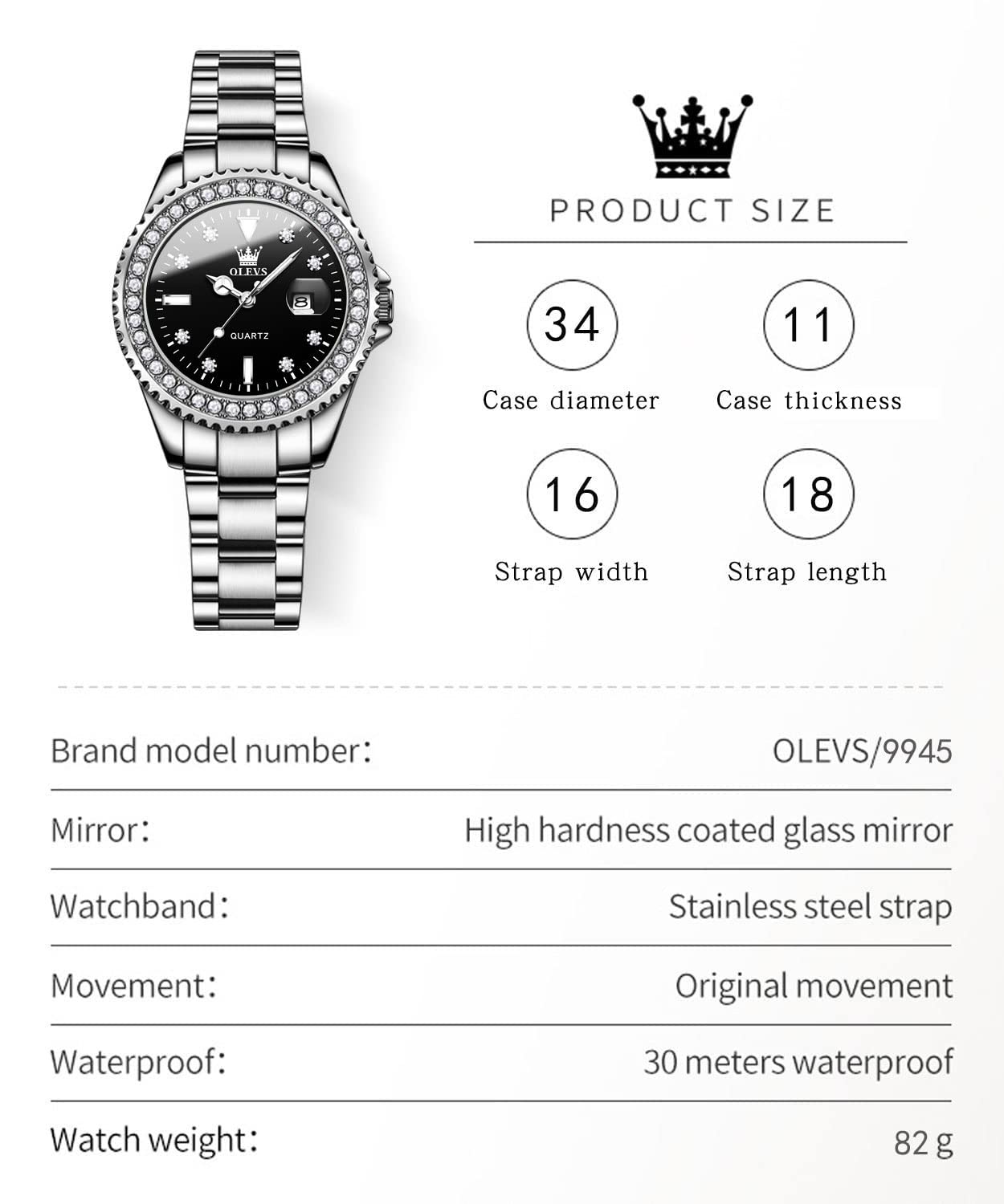 Foto 7 pulgar | Reloj Olevs Silver De Acero Inoxidable Impermeable Para Mujer - Venta Internacional.