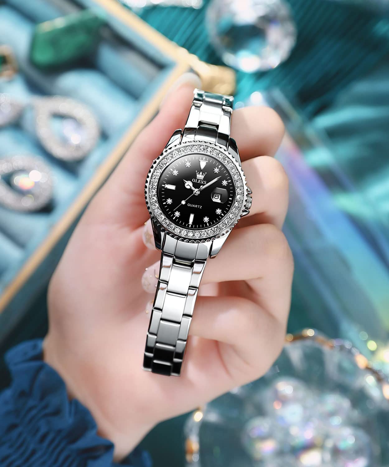Foto 8 pulgar | Reloj Olevs Silver De Acero Inoxidable Impermeable Para Mujer - Venta Internacional.