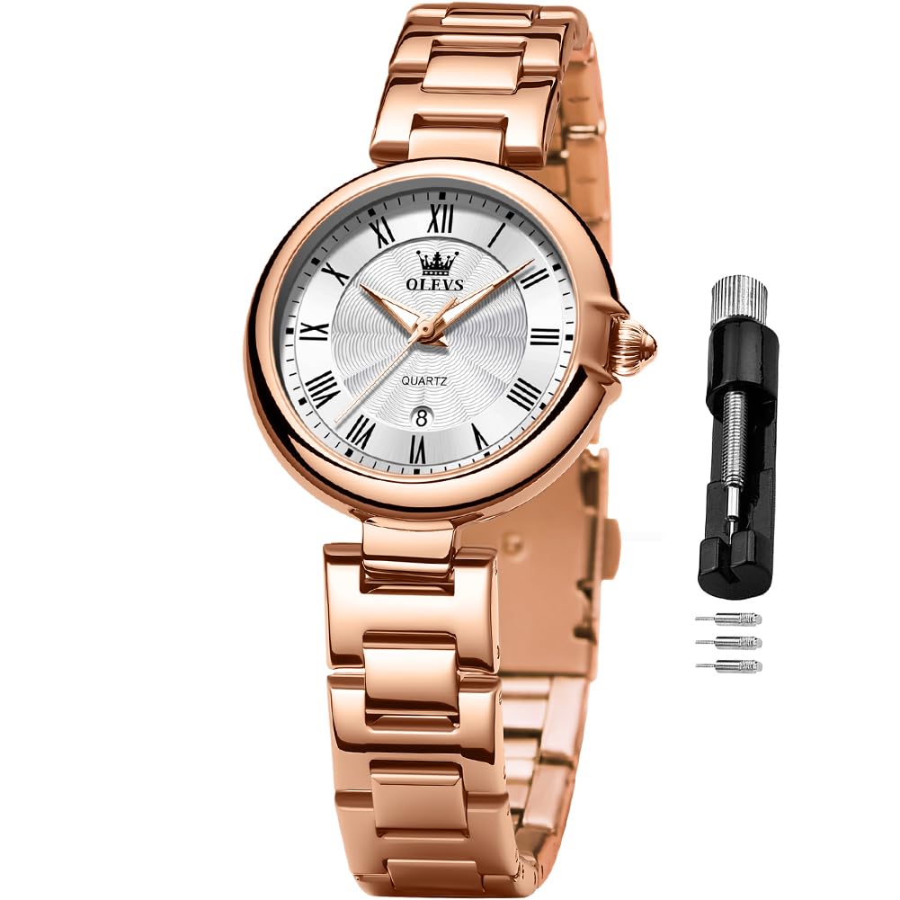 Reloj Olevs Vestido Clásico De Oro Rosa Para Mujer Con Fecha Impermeable - Venta Internacional.